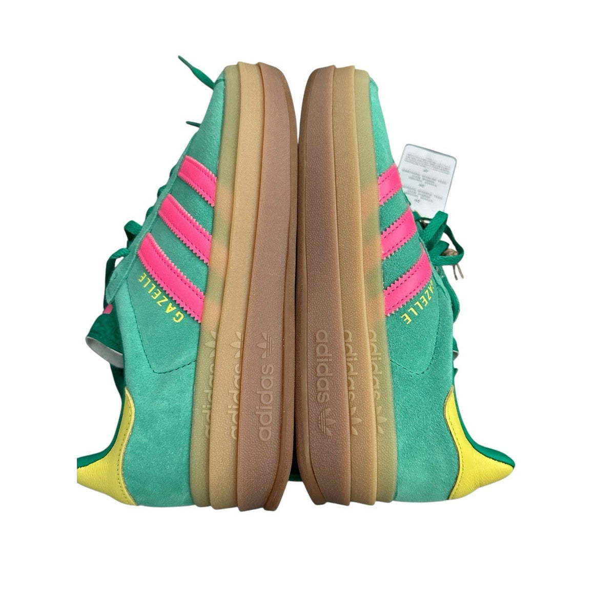Adidas Women's Gazelle Bold Shoes in Court Green/Lucid Pink/Pure Sulfur,Size 7.5