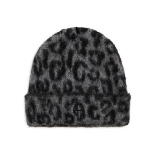 ANINE BING Elia Beanie in Grey Leopard