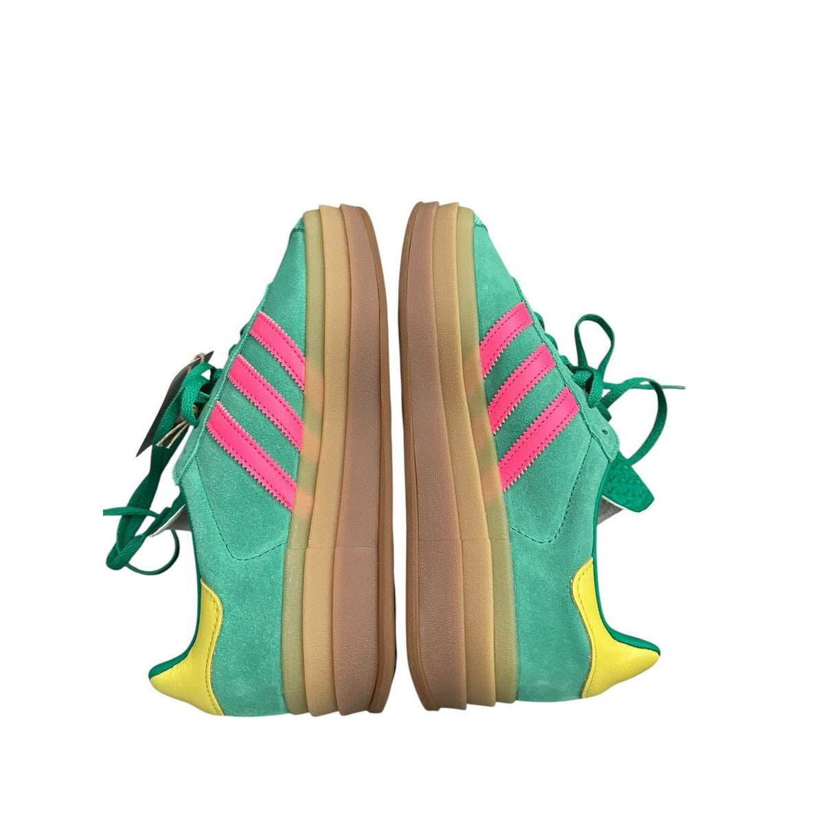 Adidas Women's Gazelle Bold Shoes in Court Green/Lucid Pink/Pure Sulfur,Size 7.5