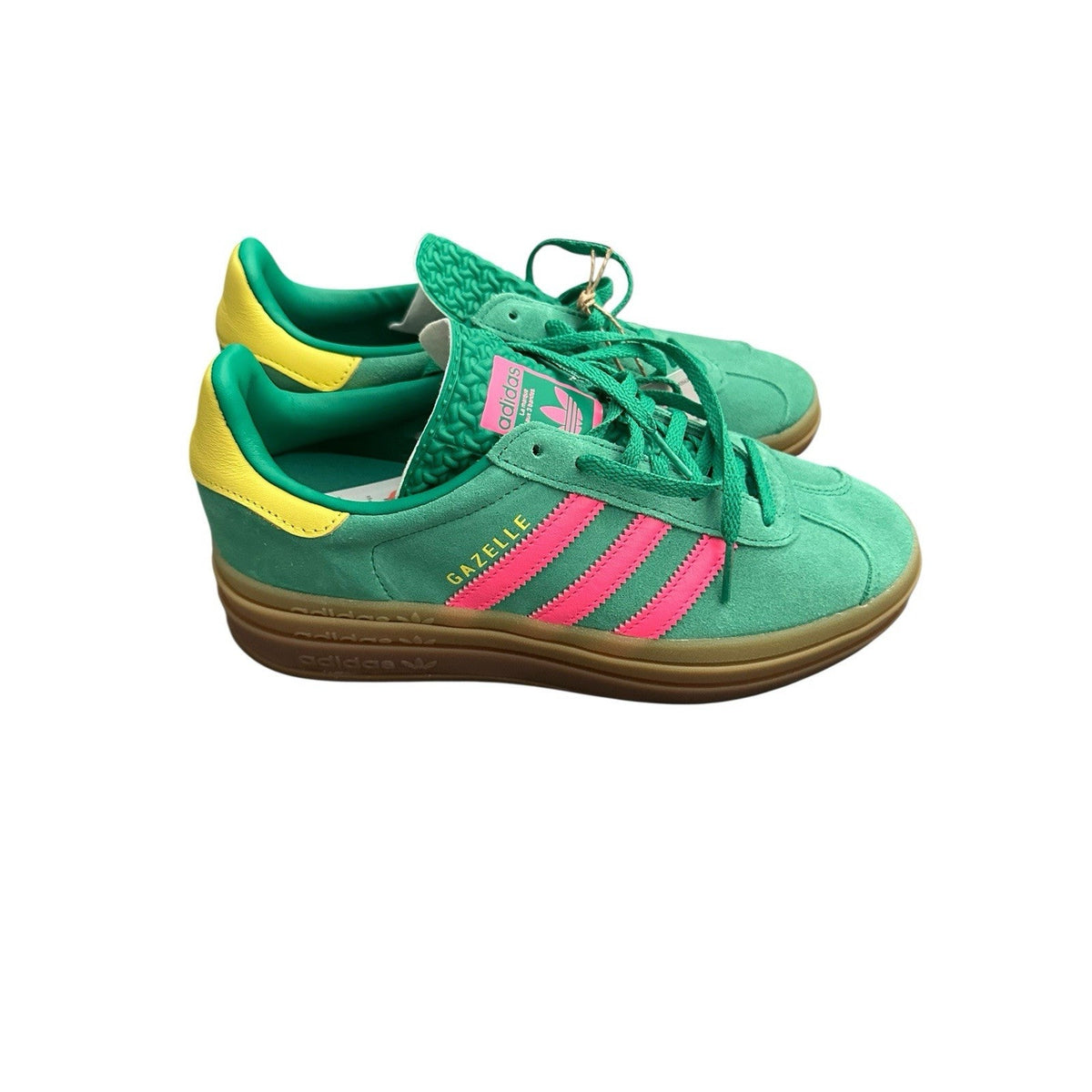 Adidas Women's Gazelle Bold Shoes in Court Green/Lucid Pink/Pure Sulfur,Size 7.5